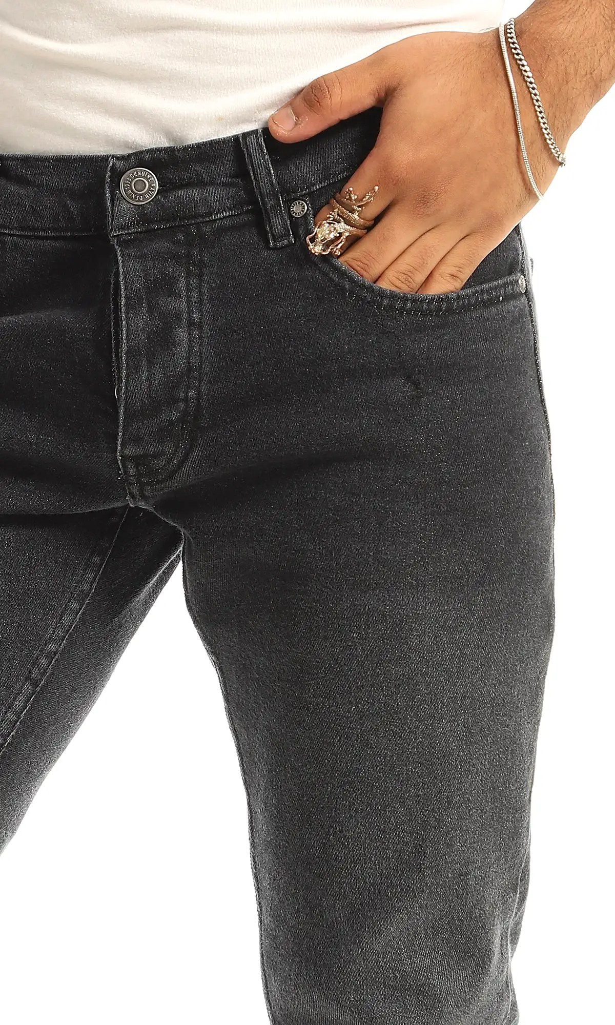 97997 Skinny-Fit Buttoned Jeans - Charcoal