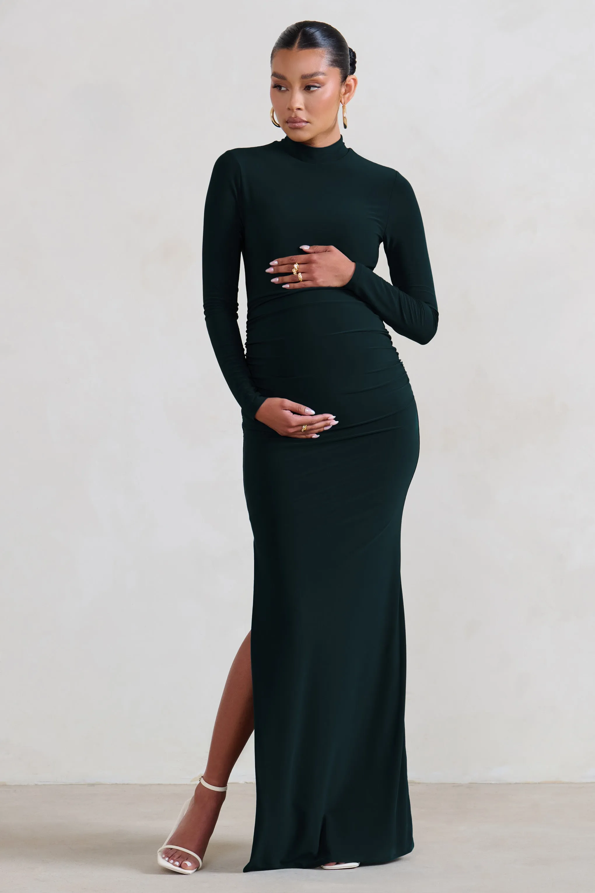 Alejandra | Black Maternity Long Sleeve High Neck Maxi Dress