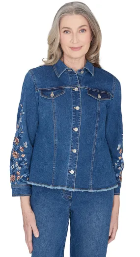 ALFRED DUNNER JACKET *MISSY* MD DENIM EMBROIDERED FRINGE