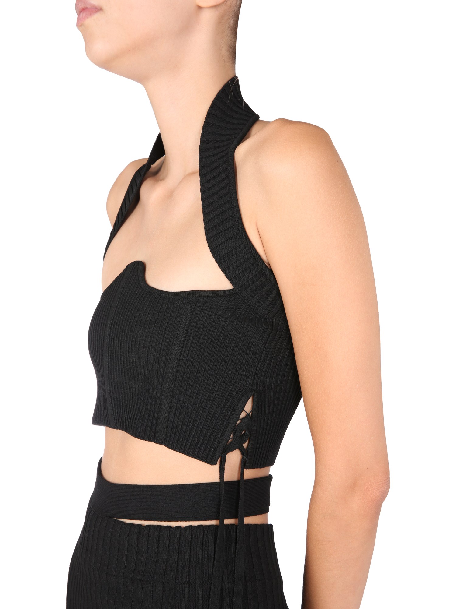 ANDREADAMO    RIBBED VISCOSE BLEND BUSTIER WITH CRISS CROSS DETAIL