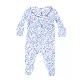 Angel Dear - Blue Calico Floral Smocked Peter Pan Footie