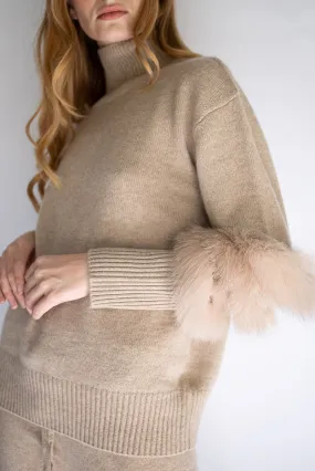 Belgravia Cashmere Sweater With Fur Detail - Beige