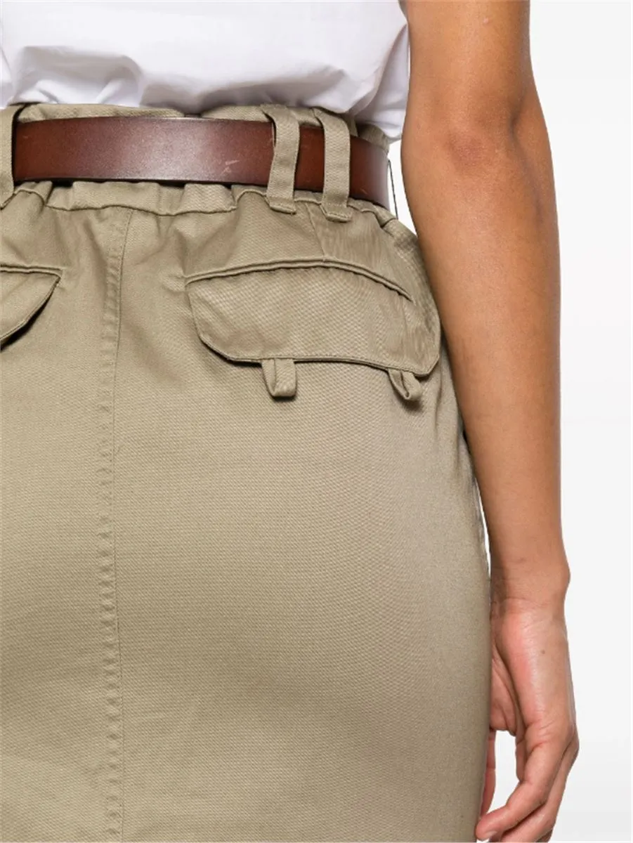 BELTED GABARDINE PENCIL SKIRT