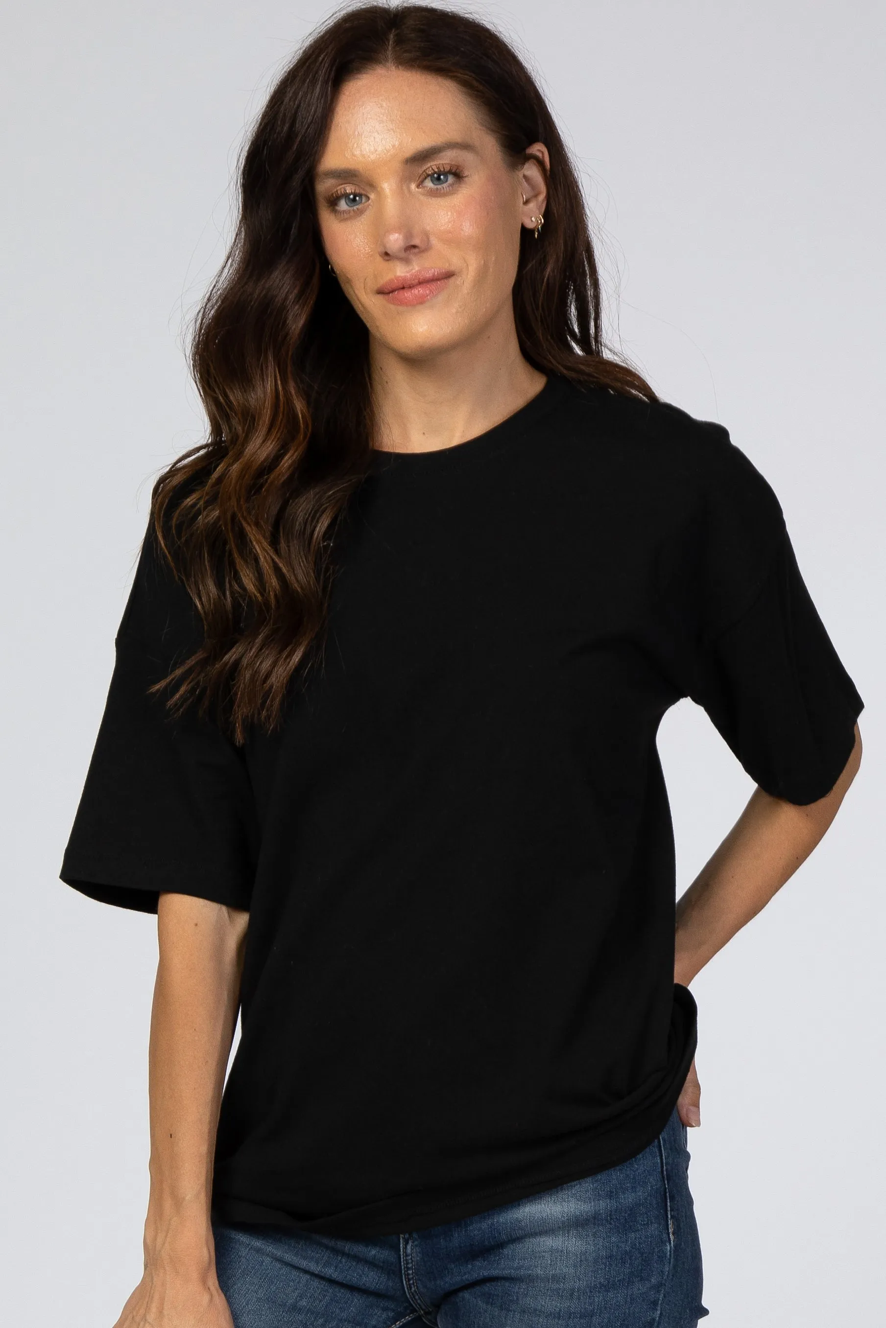 Black Basic Short Sleeve Maternity Tee