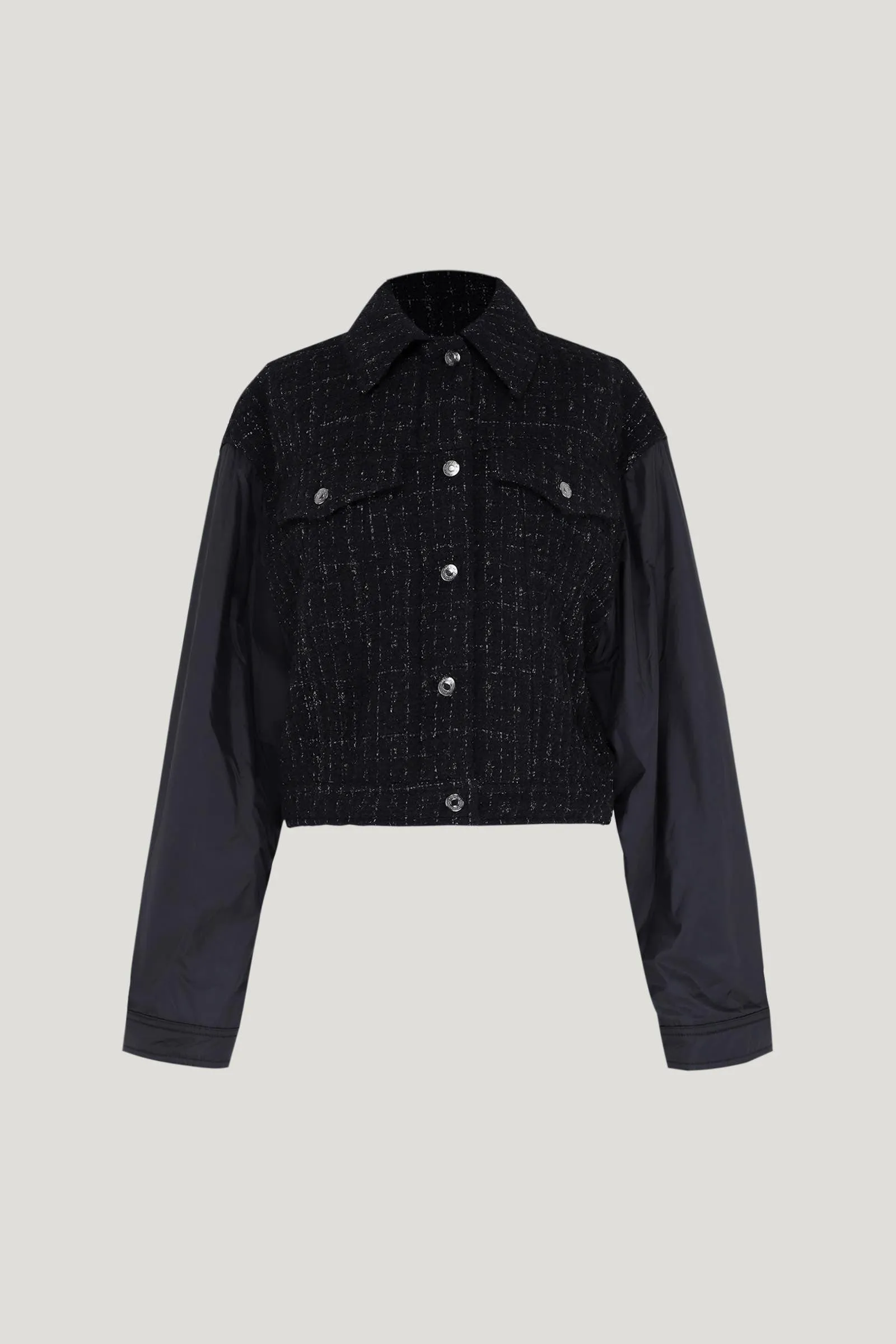 Black Cotton Blend Tweed Jacket