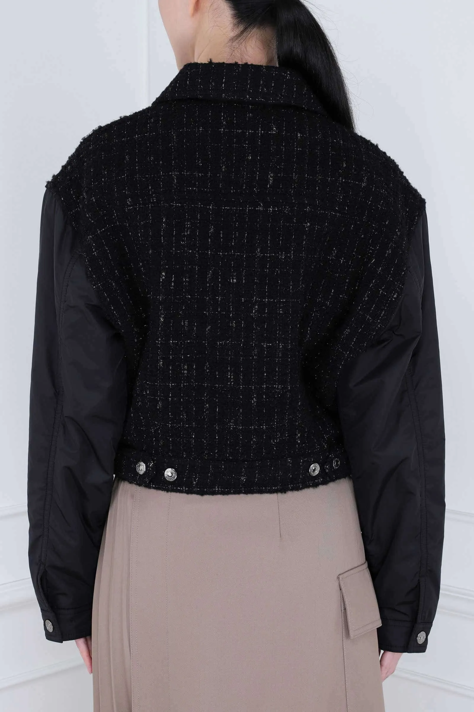 Black Cotton Blend Tweed Jacket