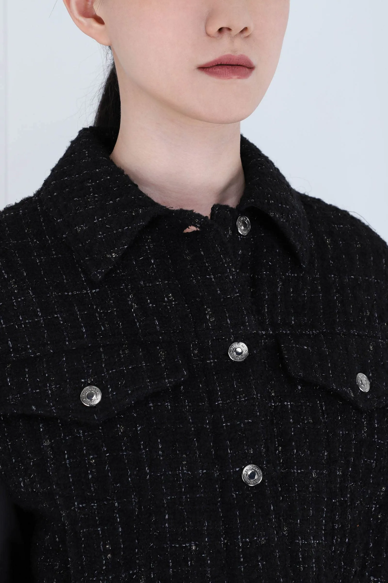 Black Cotton Blend Tweed Jacket