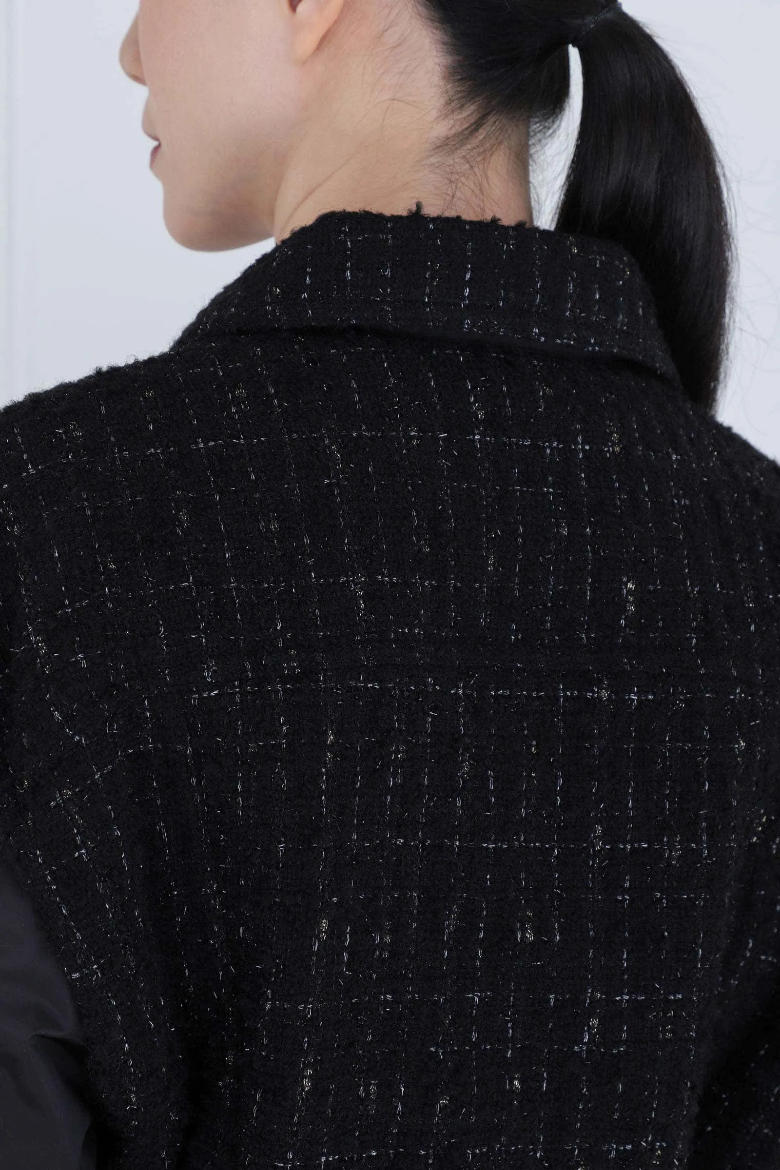 Black Cotton Blend Tweed Jacket