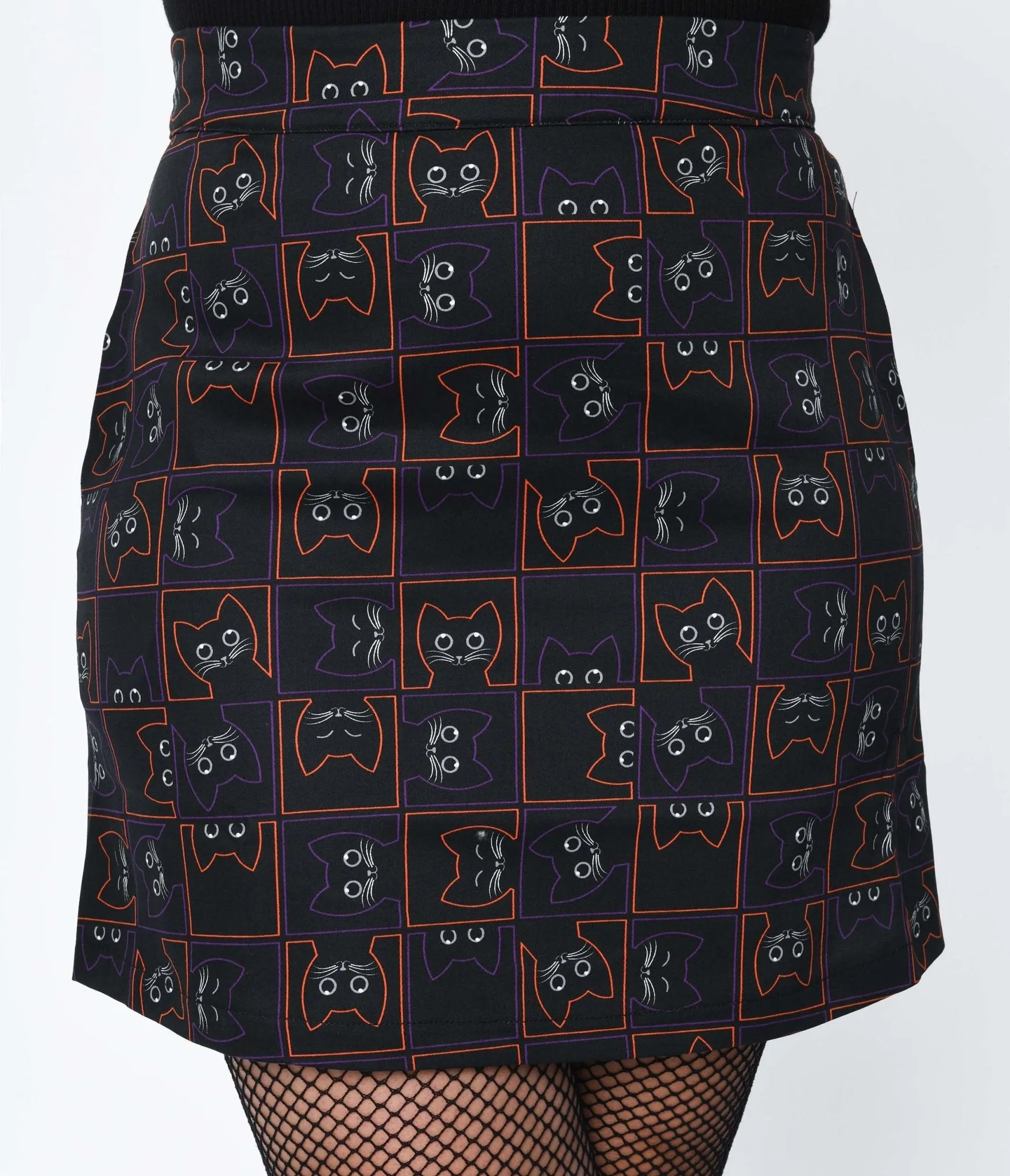 Black Kitty Cat Checkered Skirt