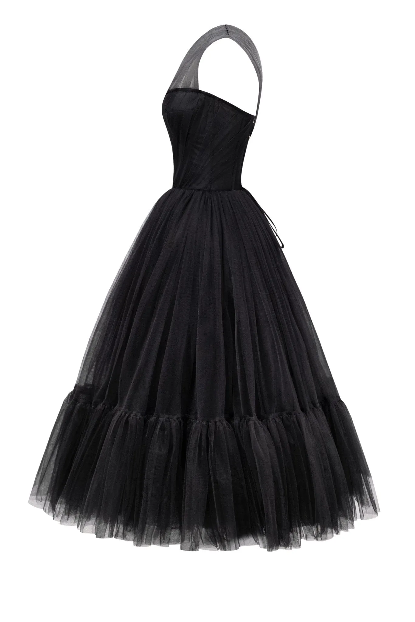 Black One-Shoulder Cocktail Tulle Dress