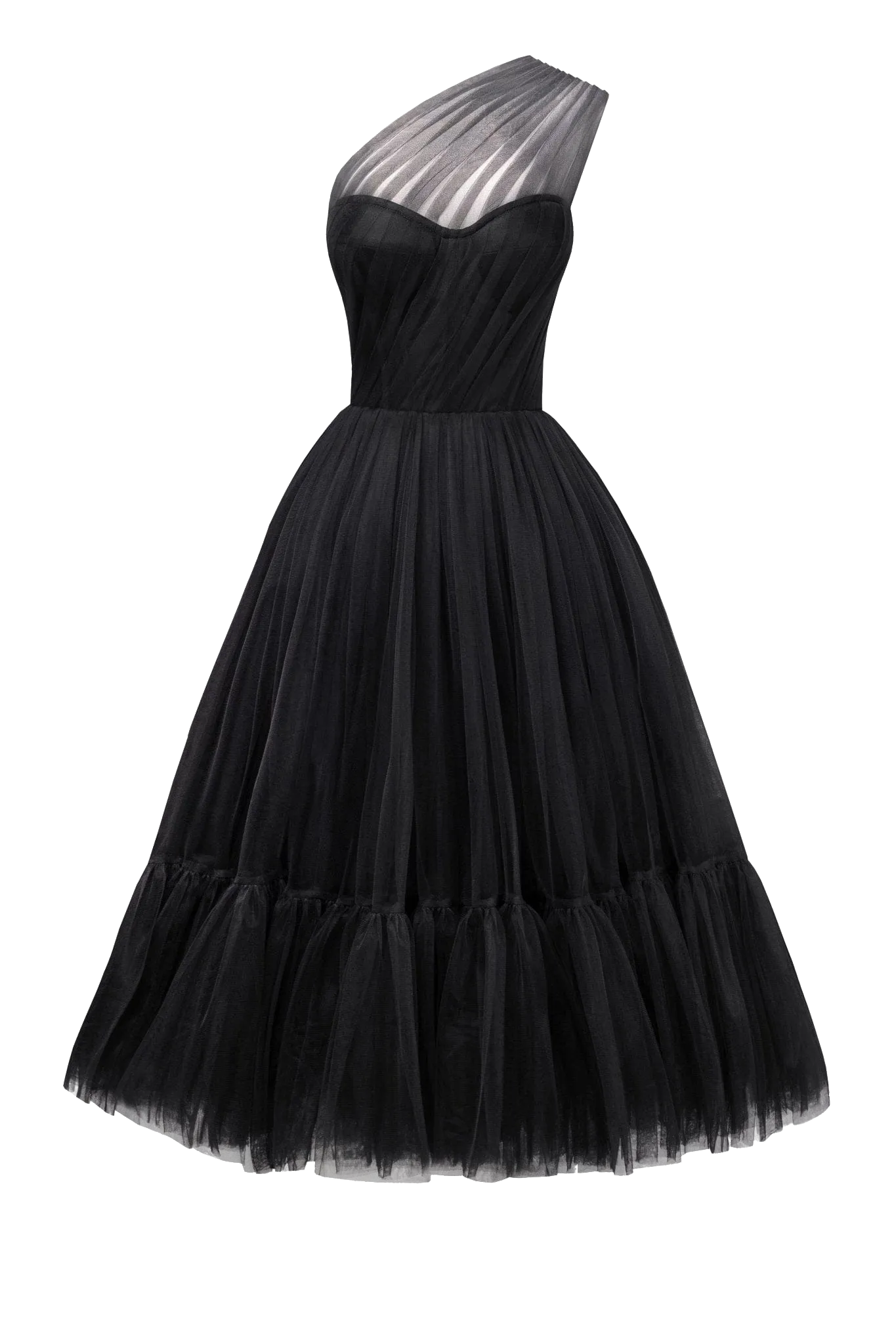 Black One-Shoulder Cocktail Tulle Dress