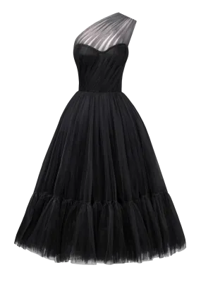 Black One-Shoulder Cocktail Tulle Dress