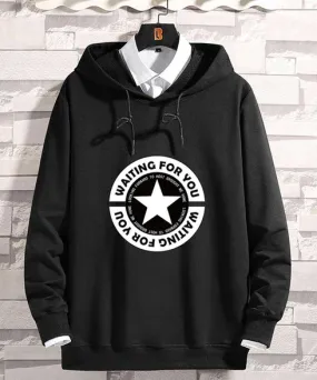 Black star in circle pattern print on chest hoodies