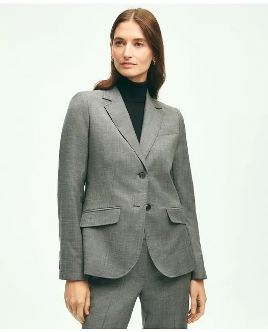 Brooks Brothers Women's Stretch Wool Twill 2-Button Sharkskin Jacket Grey