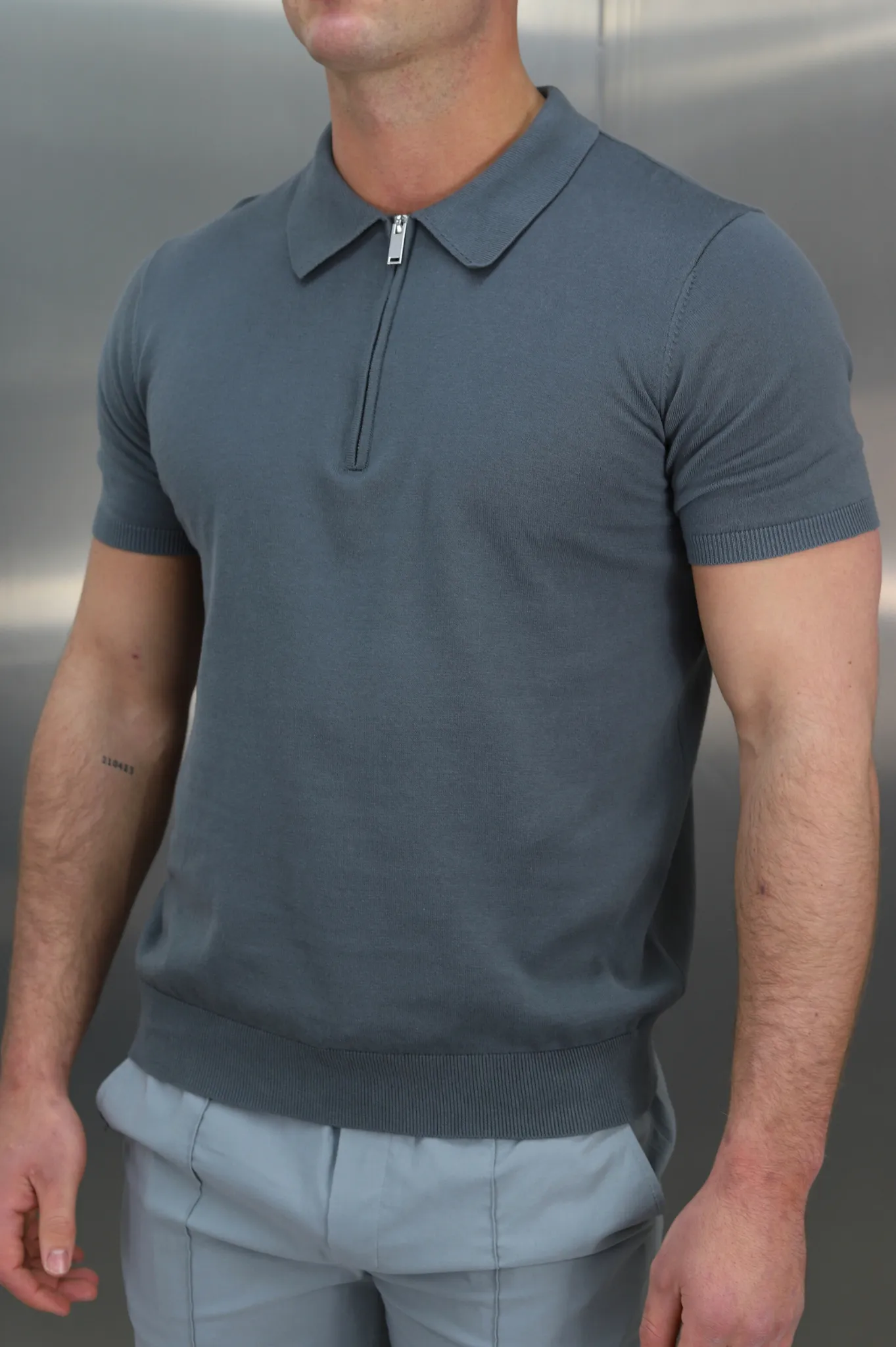 Capo Egyptian Cotton SS Zip Polo Shirt - Charcoal