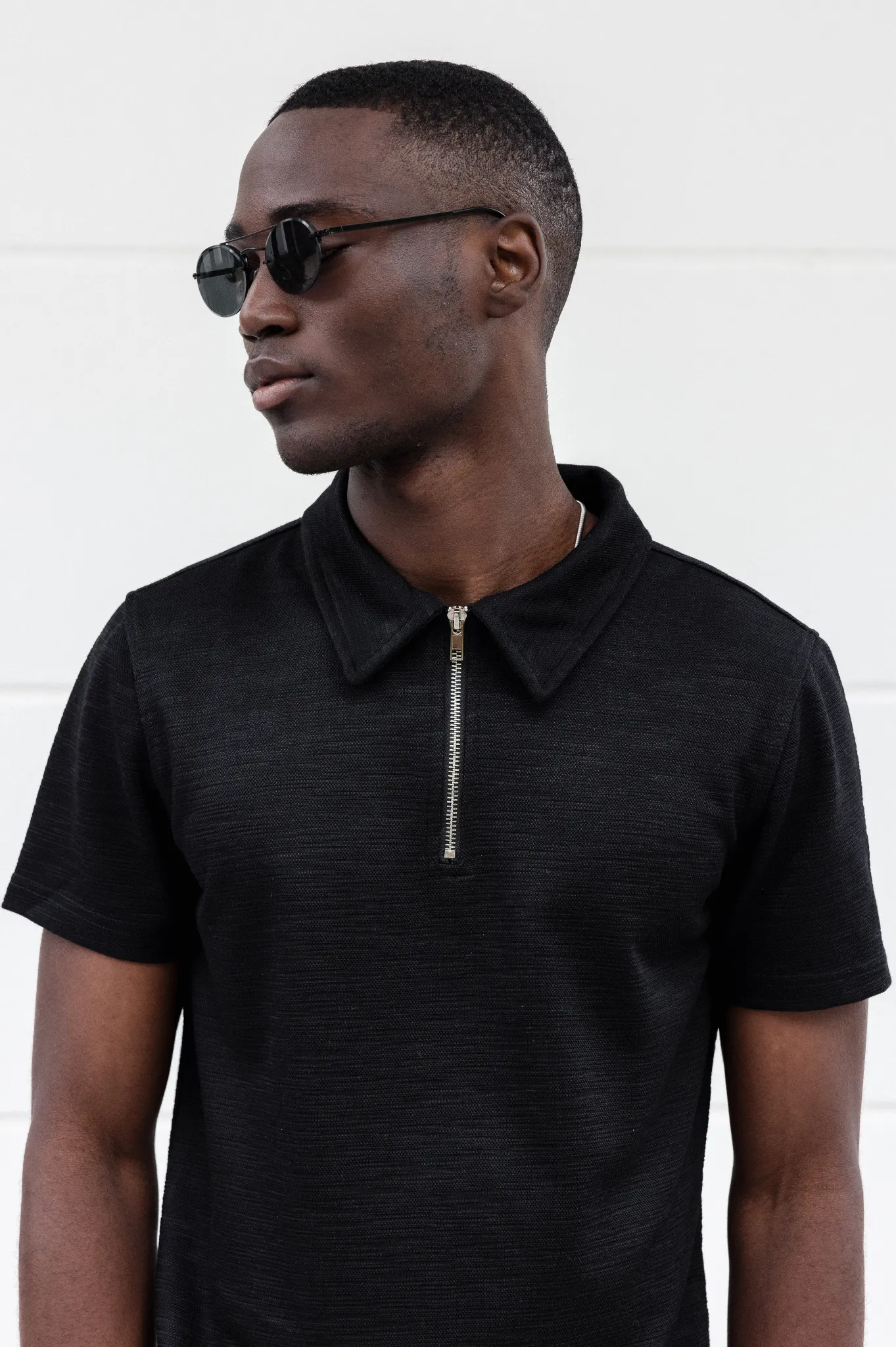 Capo INTERLOCK SLUB Zip SS Polo - Black