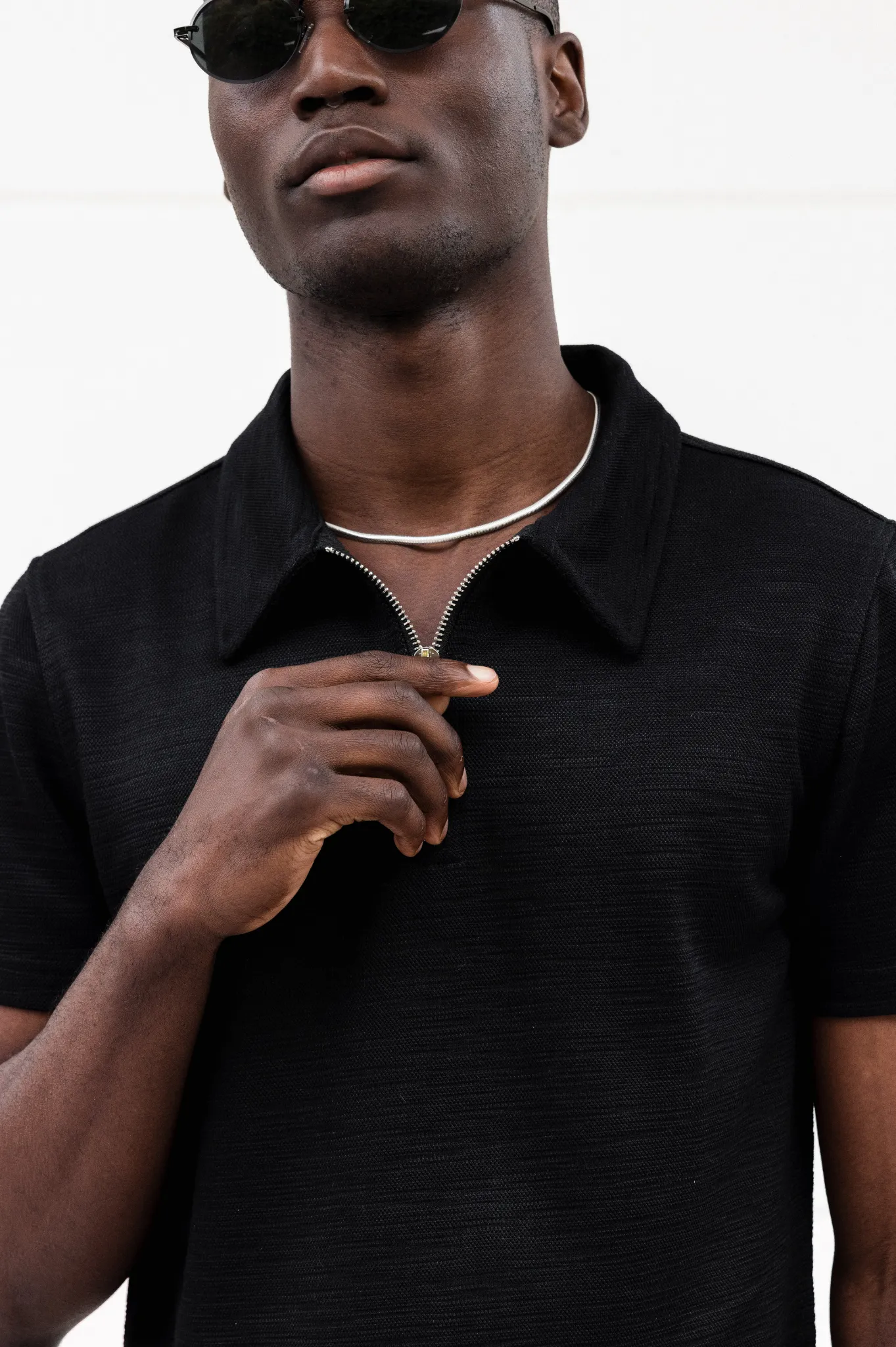 Capo INTERLOCK SLUB Zip SS Polo - Black