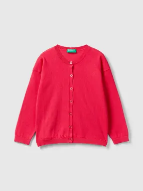 Cardigan with glittery buttons - Fuchsia | Benetton