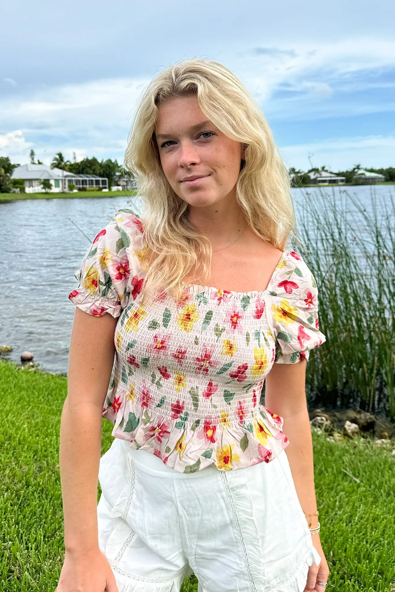 Charmingly Sweet Floral Smocked Top