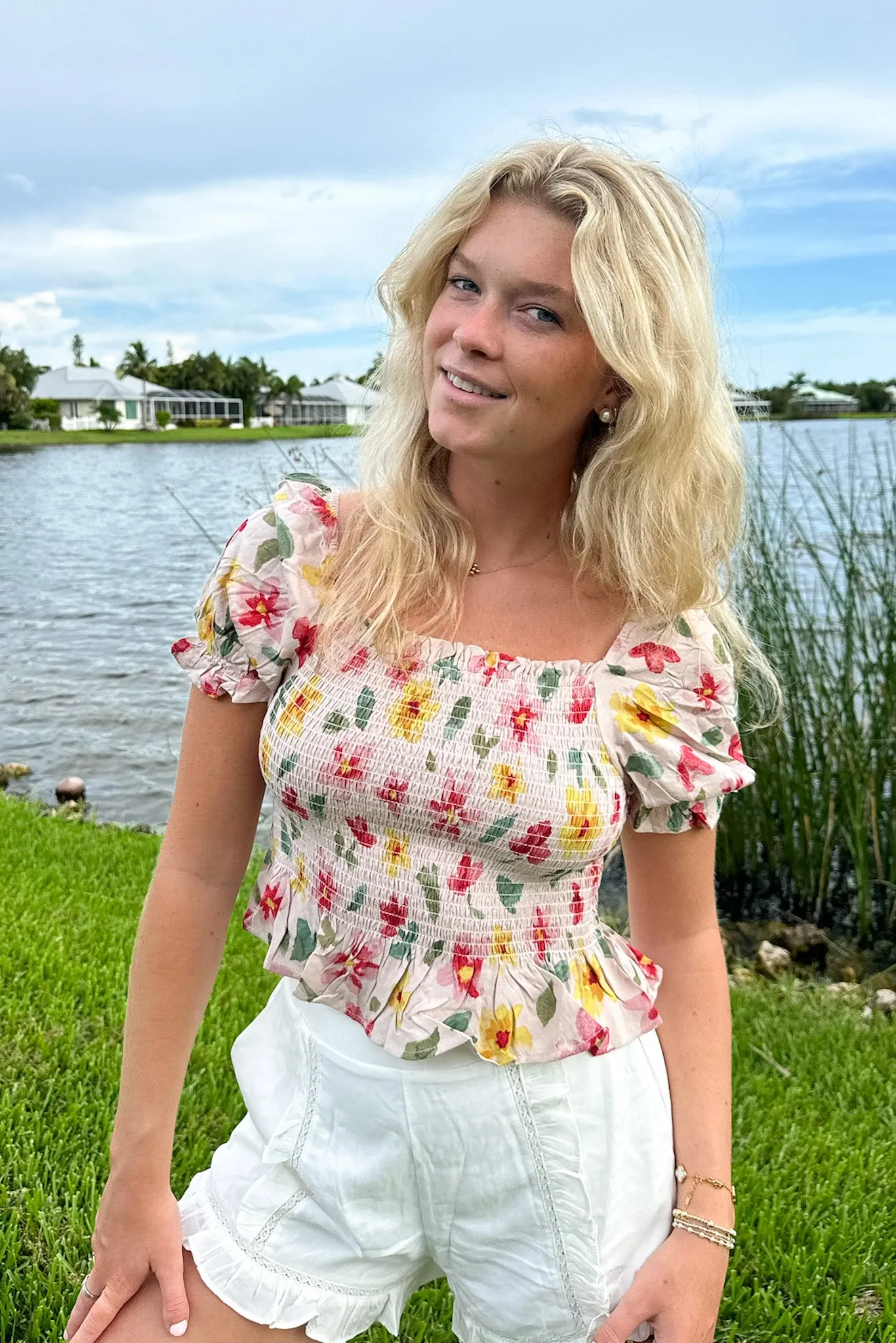 Charmingly Sweet Floral Smocked Top