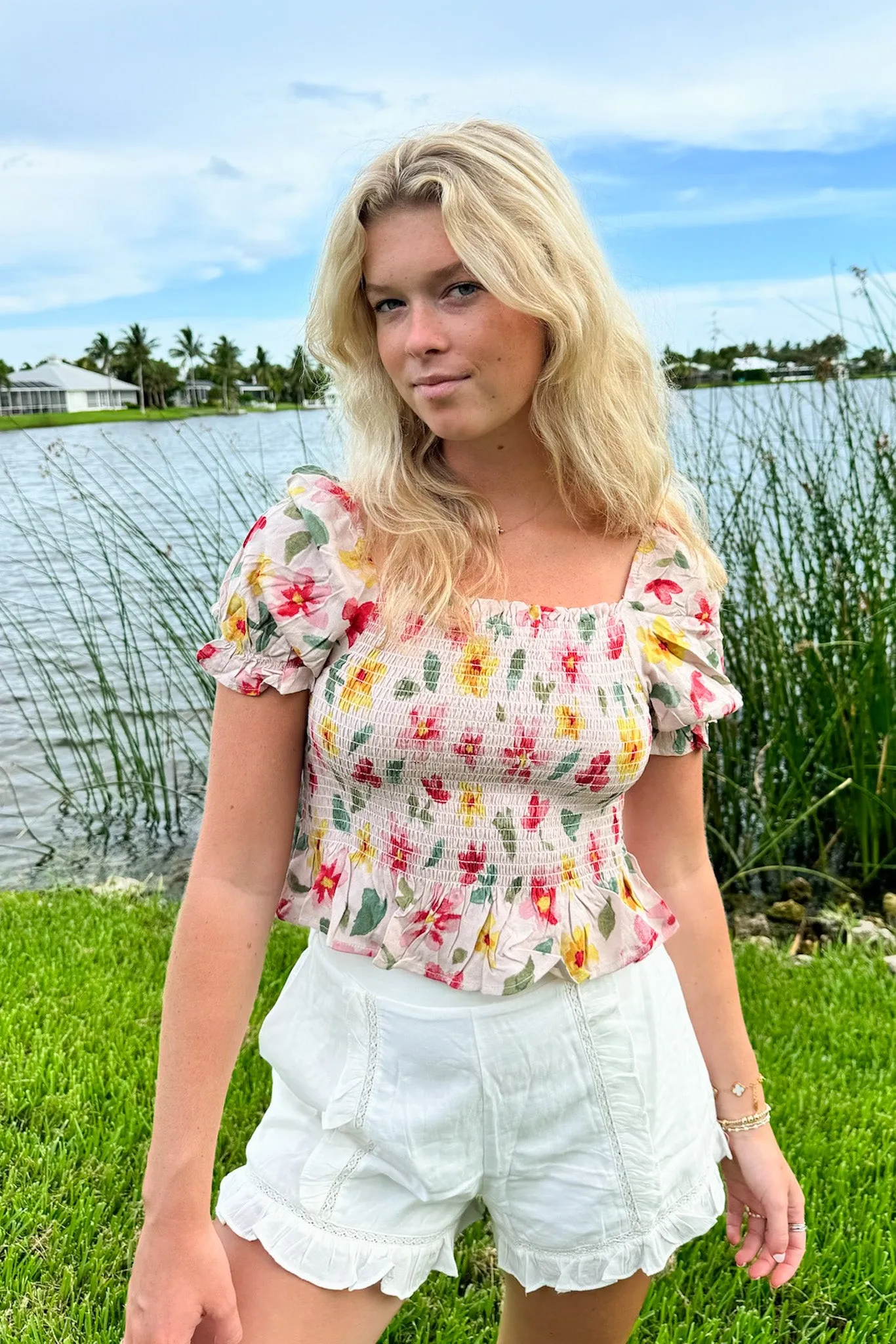 Charmingly Sweet Floral Smocked Top