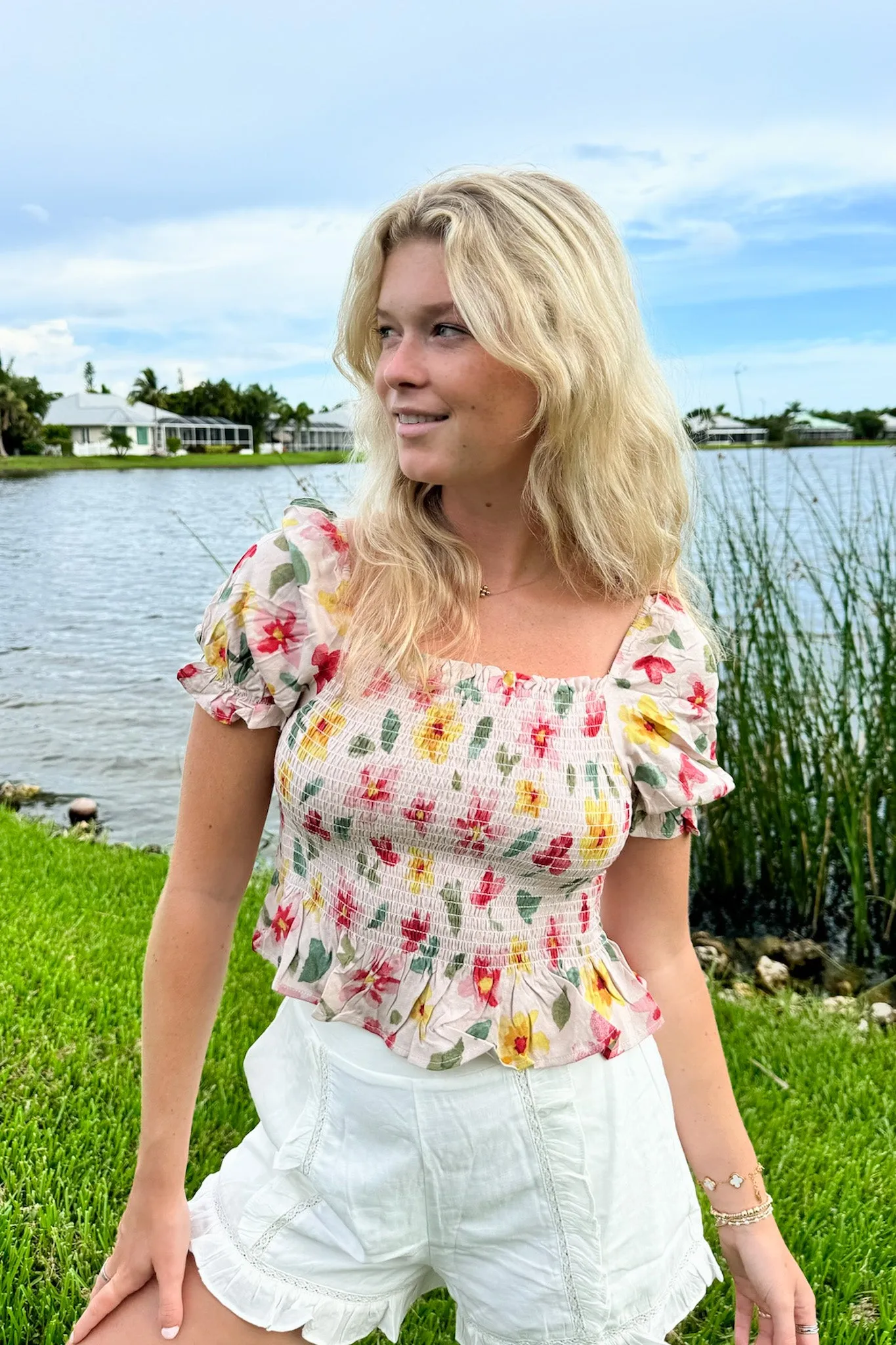 Charmingly Sweet Floral Smocked Top