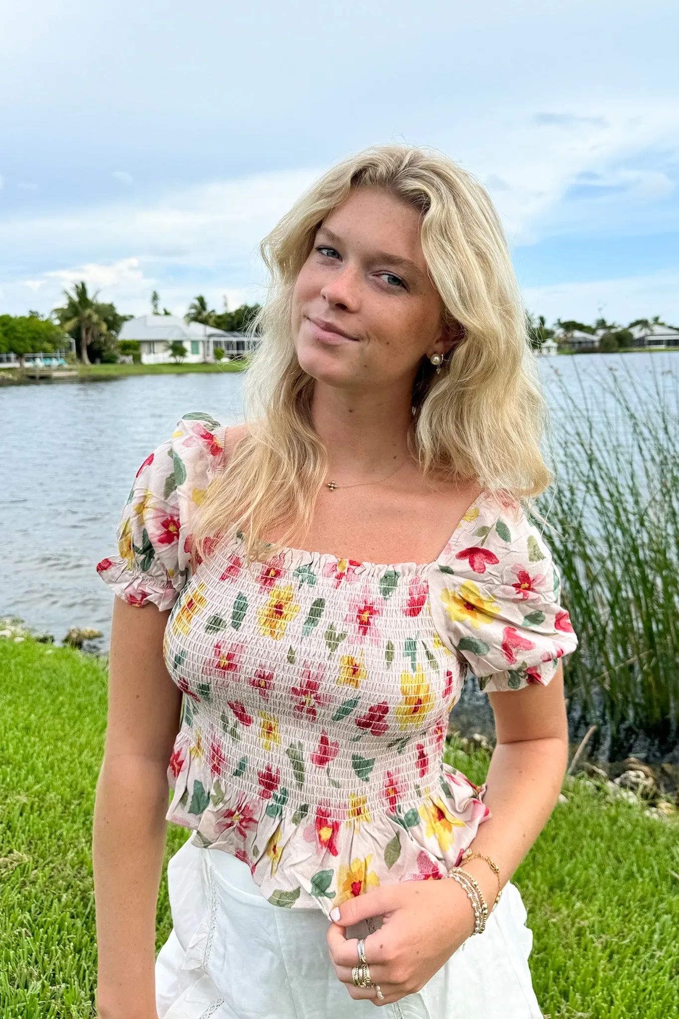 Charmingly Sweet Floral Smocked Top