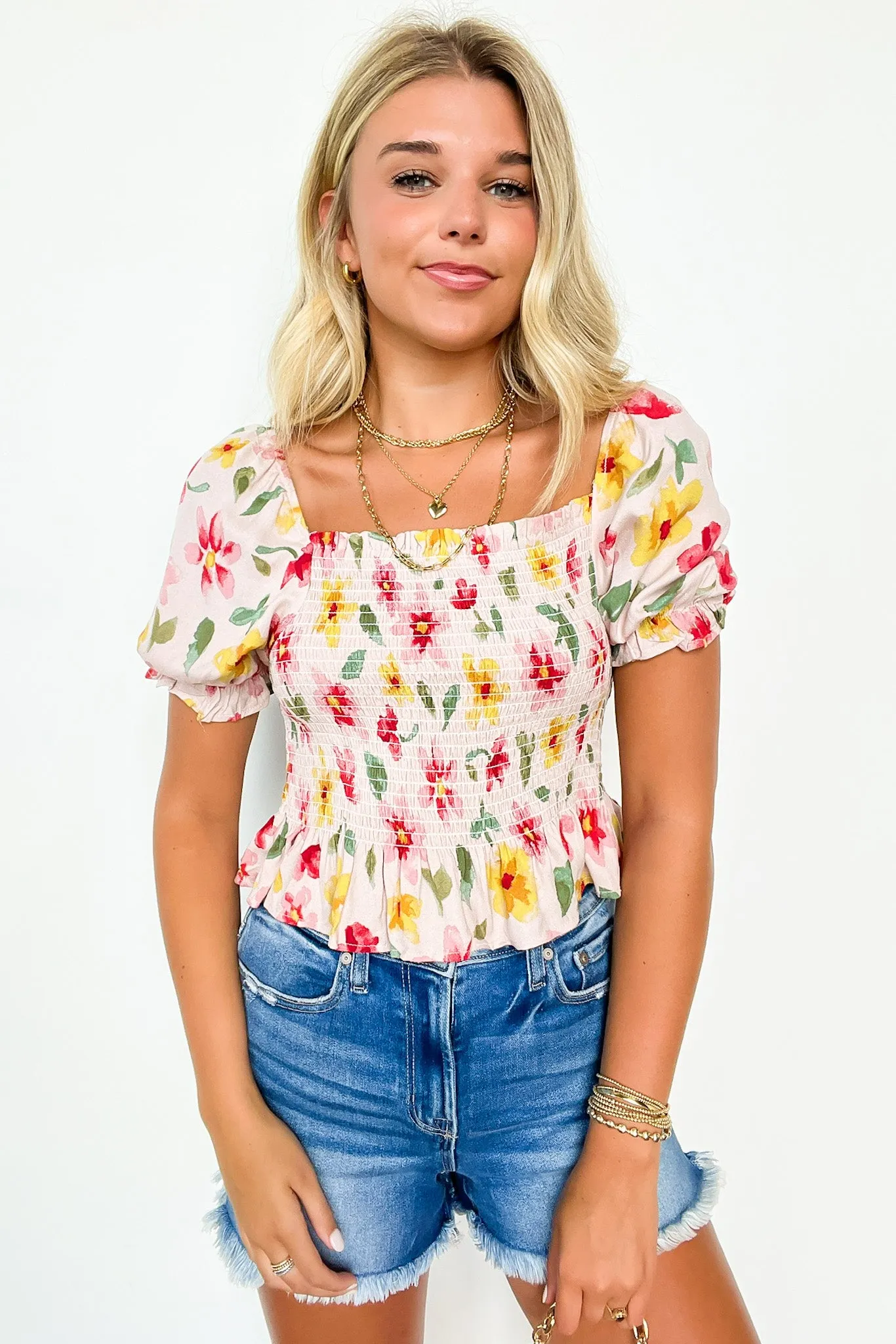 Charmingly Sweet Floral Smocked Top