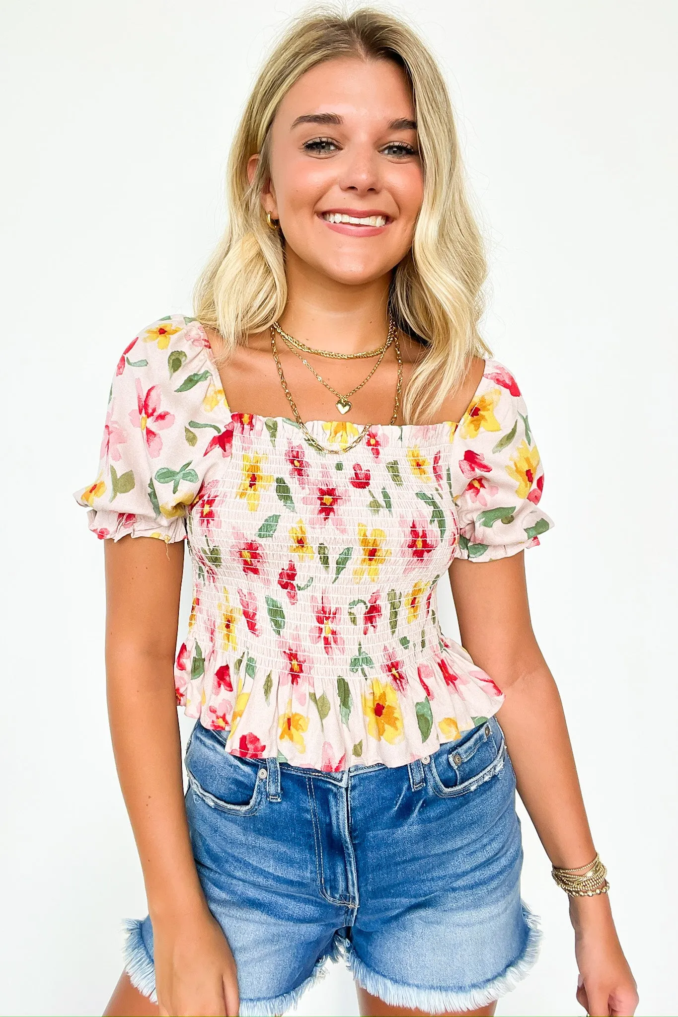 Charmingly Sweet Floral Smocked Top