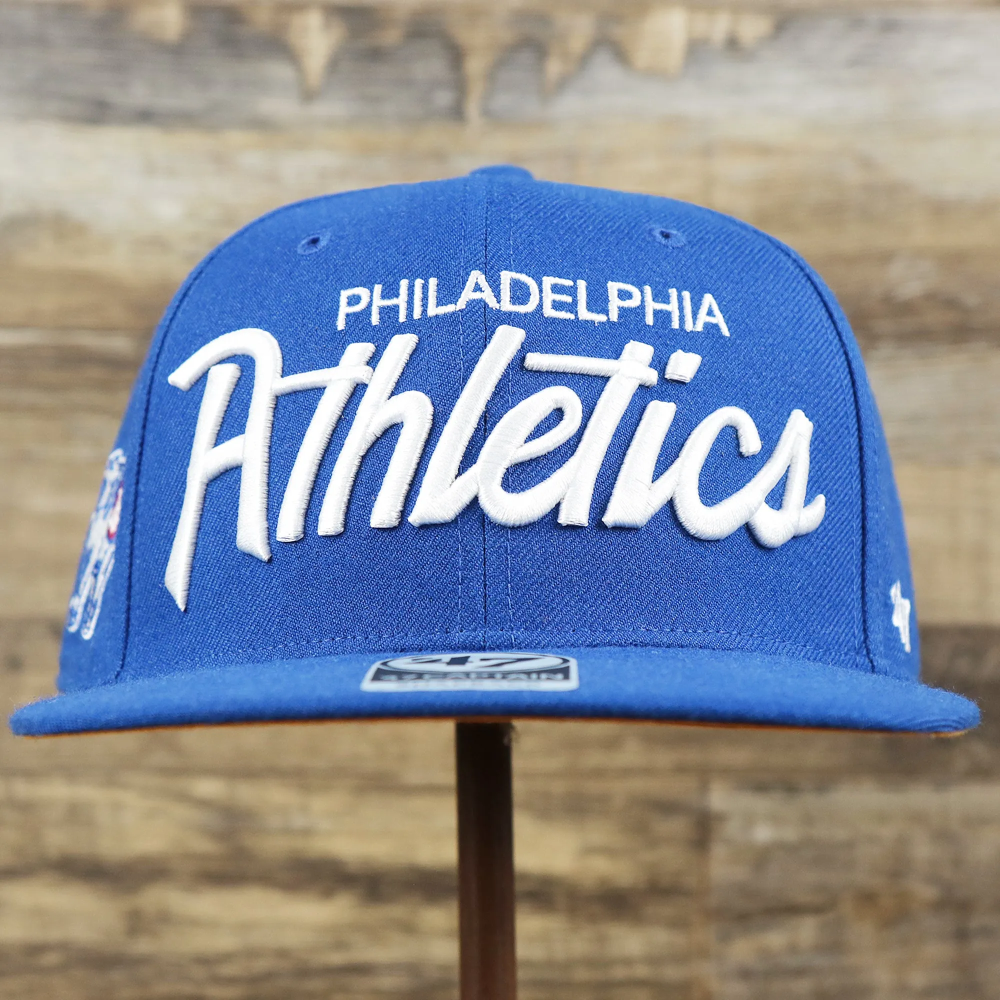 Cooperstown Philadelphia Athletics Wordmark Retro Athletics Side Patch Snapback | Royal Blue Snapback