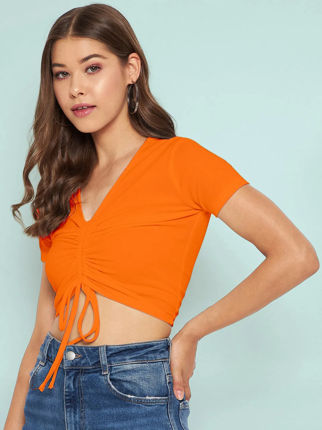 Cotton Stretchable Front Drawstring Crop Top