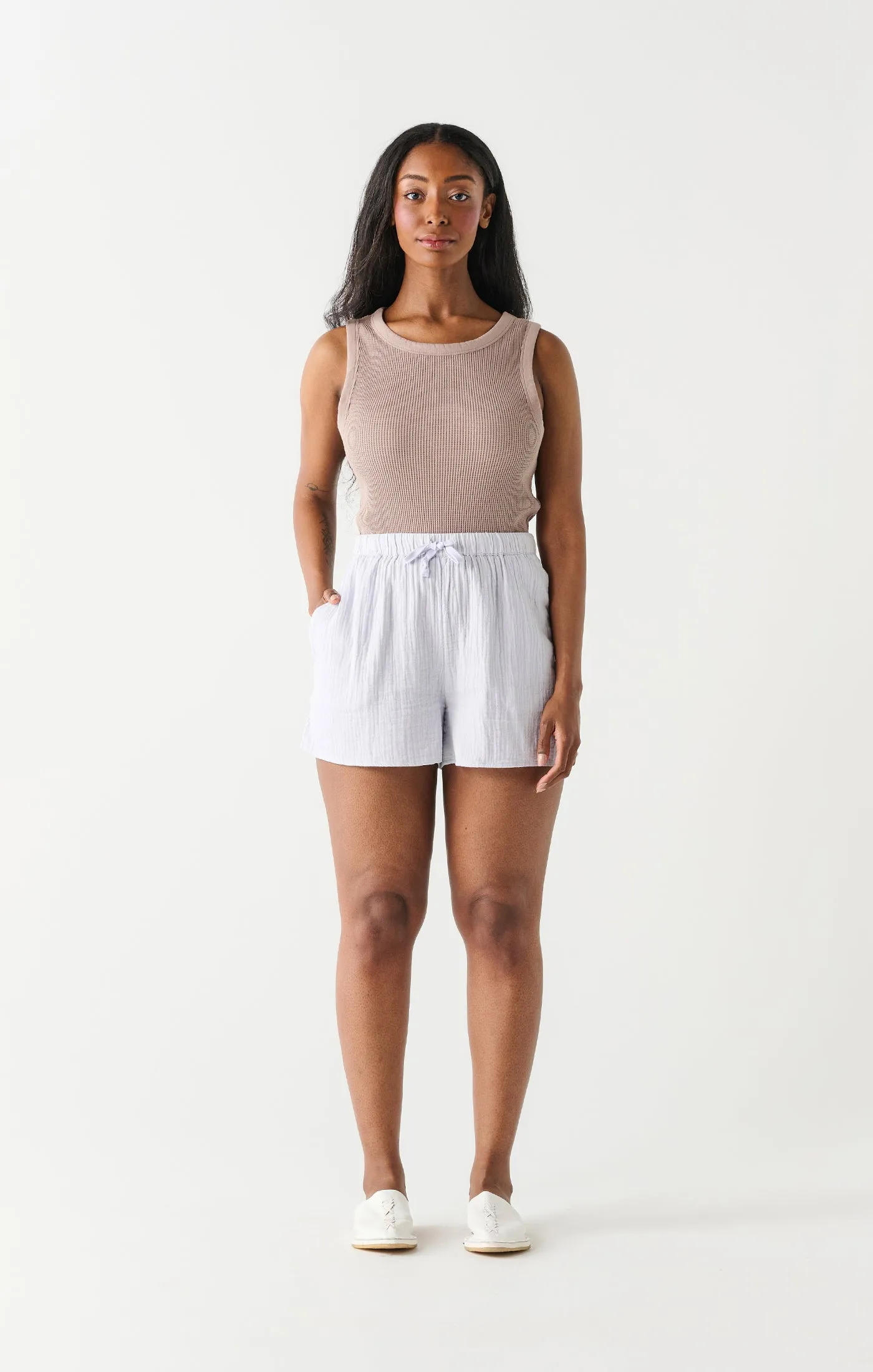 Dex Textured Drawstring Short In Cloudy Blue