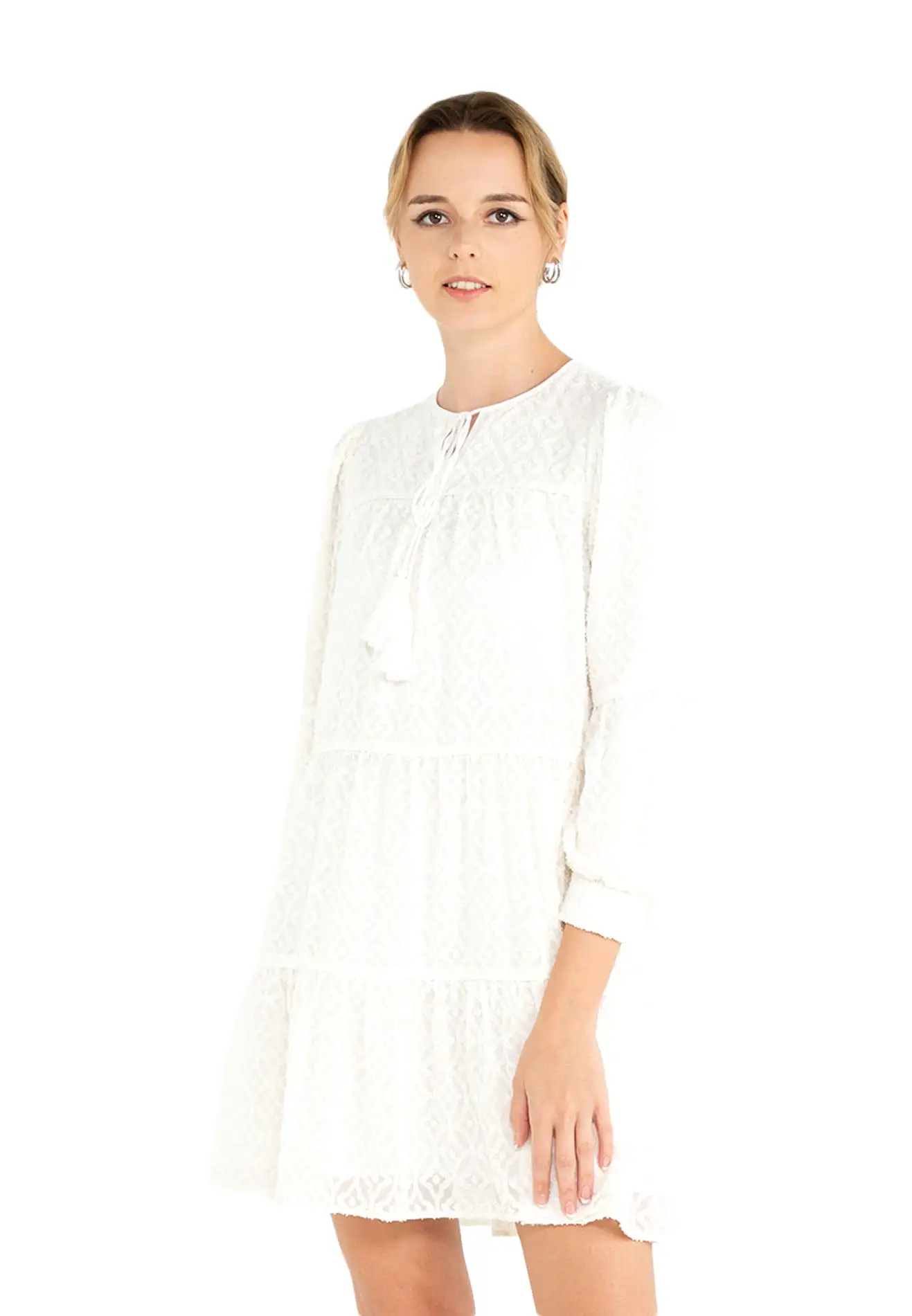 ELLE Apparel Tufted Lace Puff Sleeves Mini Dress