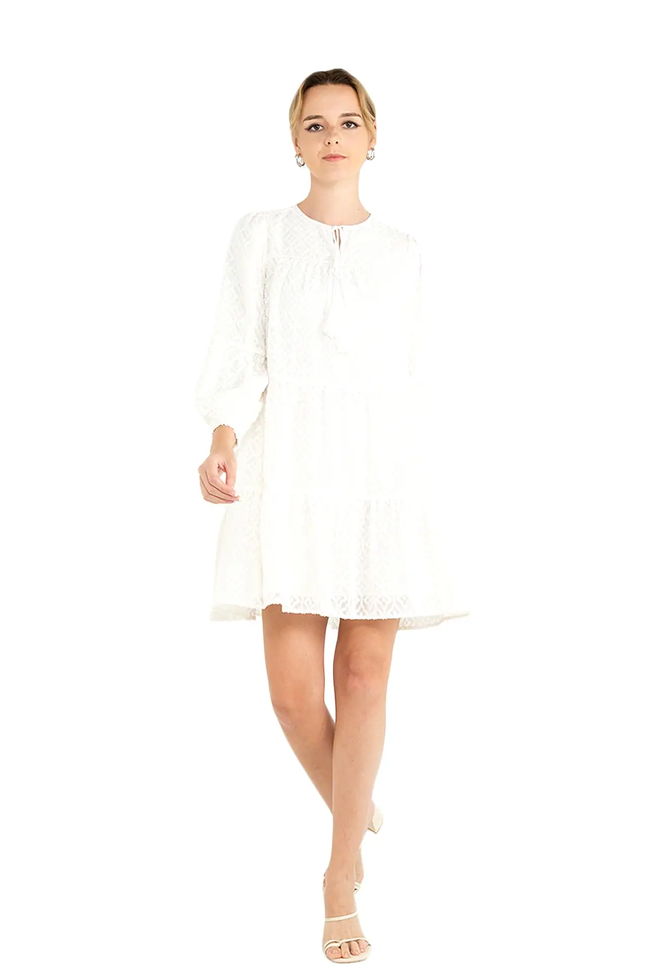 ELLE Apparel Tufted Lace Puff Sleeves Mini Dress