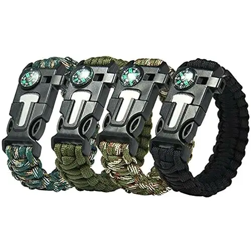 Emergency Paracord Bracelets, Survival Bracelet With Embedded Compass Whistle Survival Fire Starter Scraper Accessories, Suit Fo