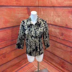 ERIN LONDON BLACK BEIGE PRINT JACKET SIZE SMALL TCC