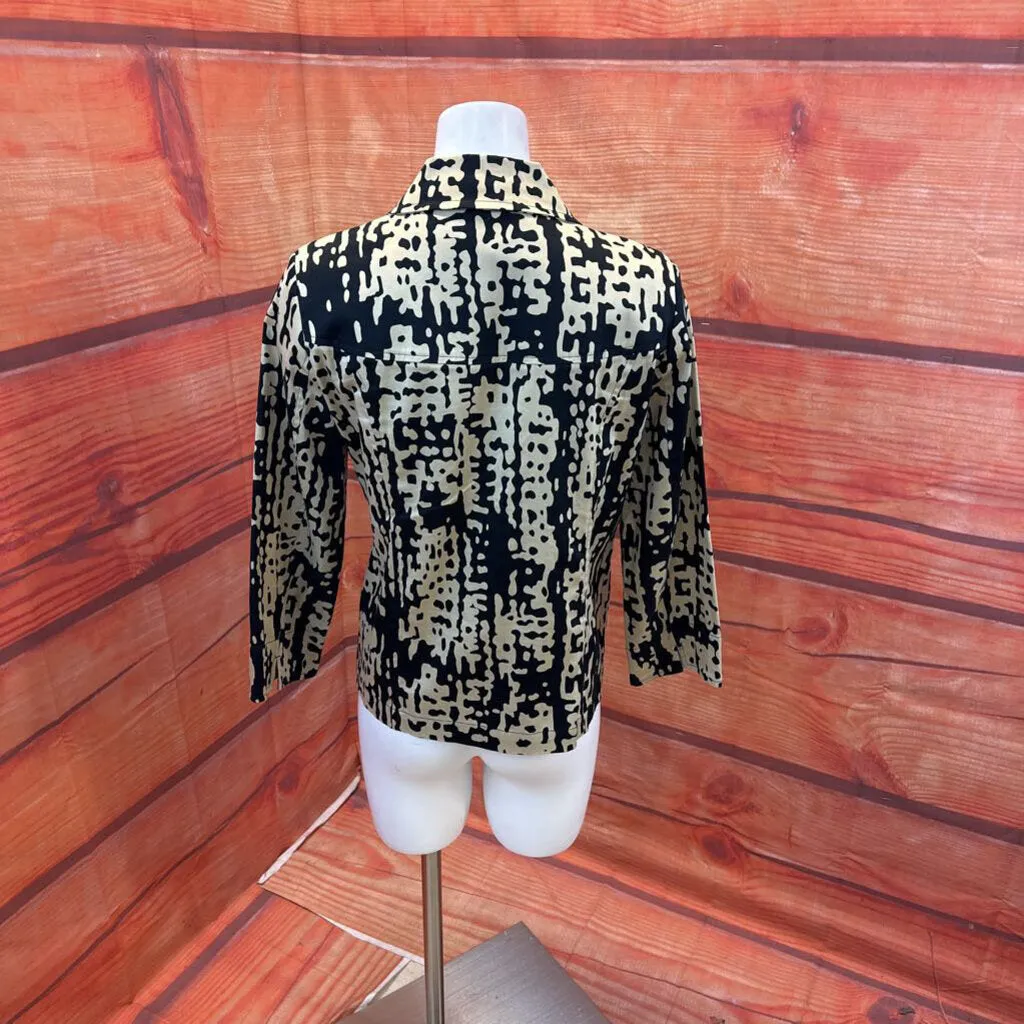 ERIN LONDON BLACK BEIGE PRINT JACKET SIZE SMALL TCC