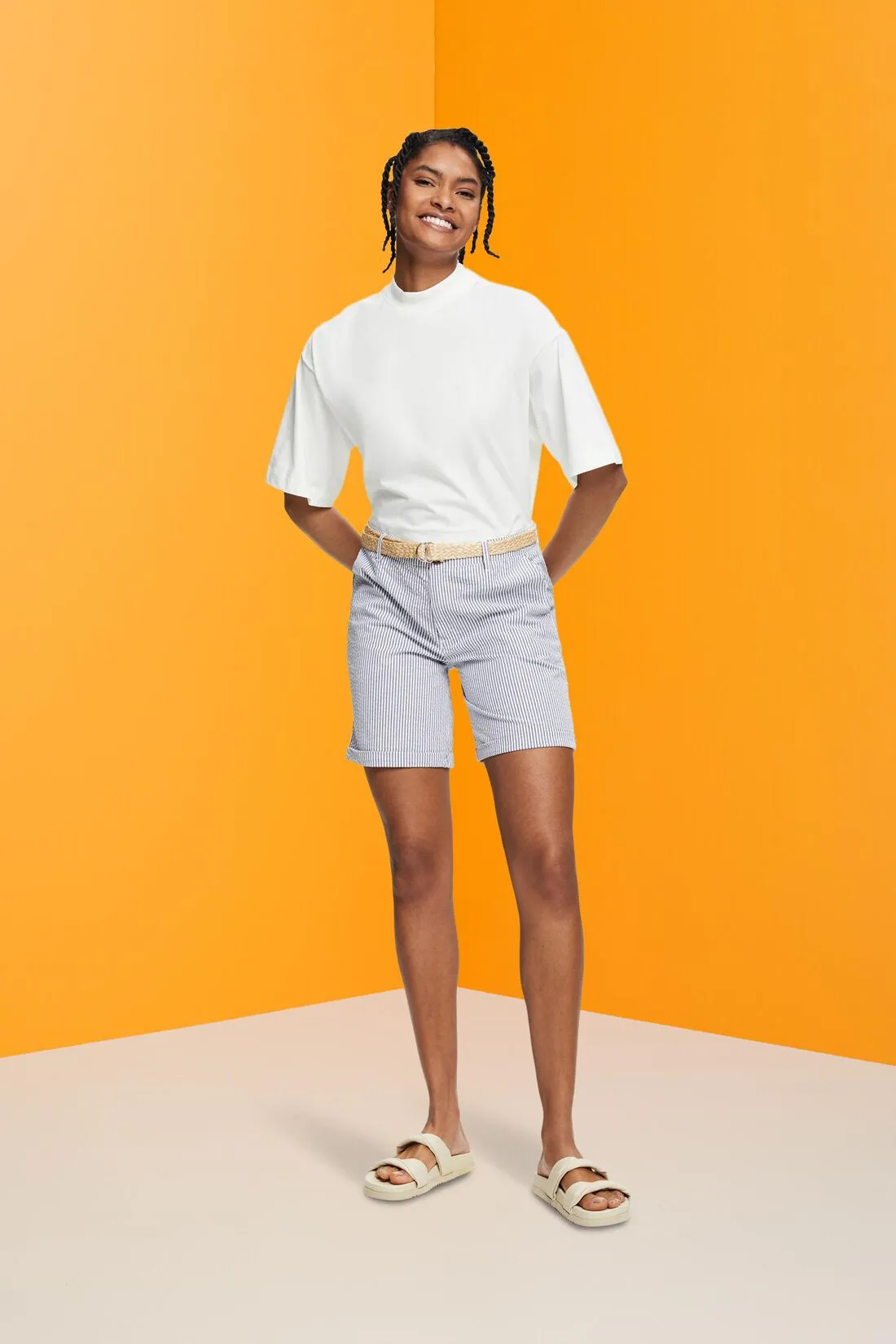 Esprit Seesucker Stretch Striped Cotton Shorts