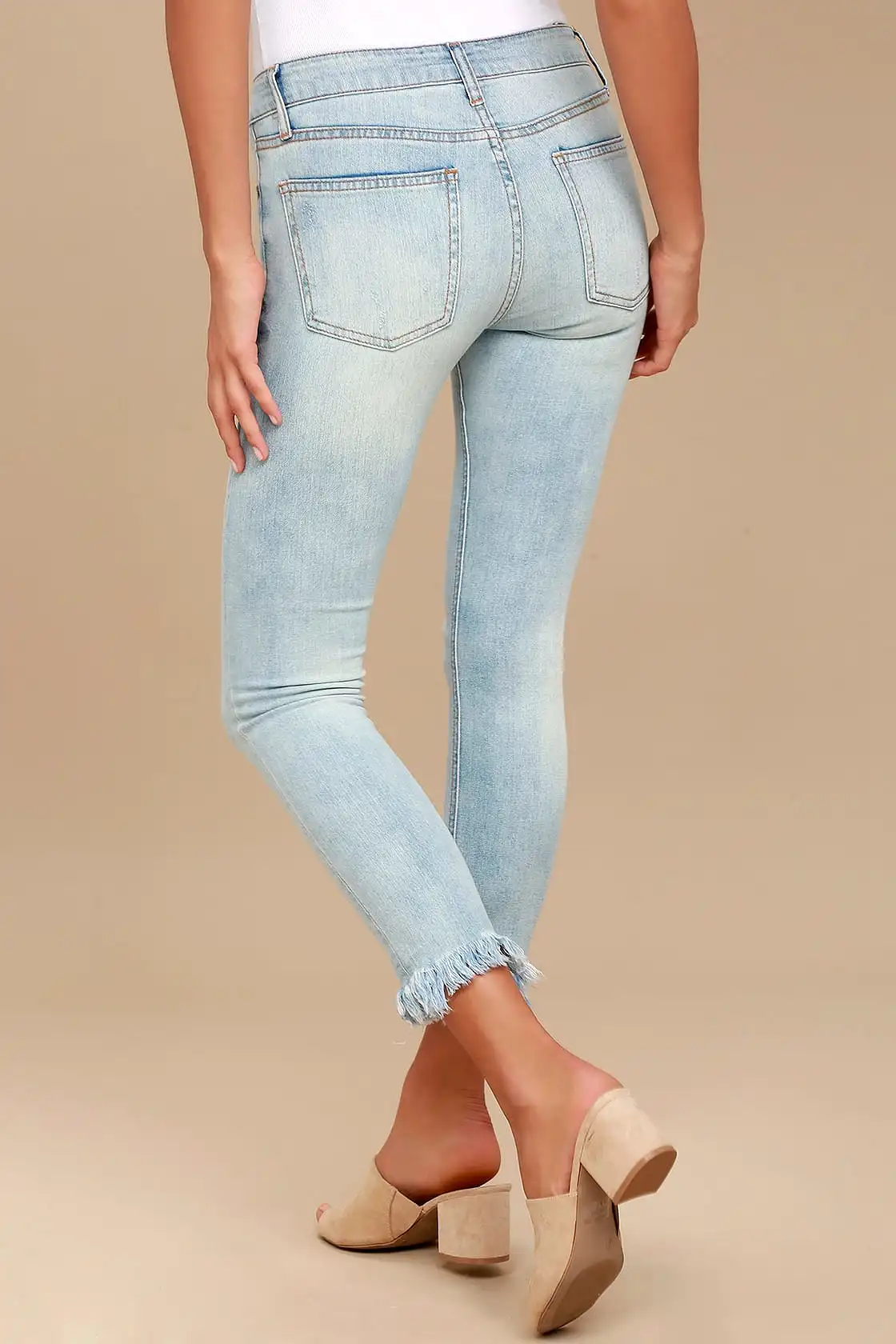 EVIDNT Hermosa Light Wash Frayed Skinny Jeans