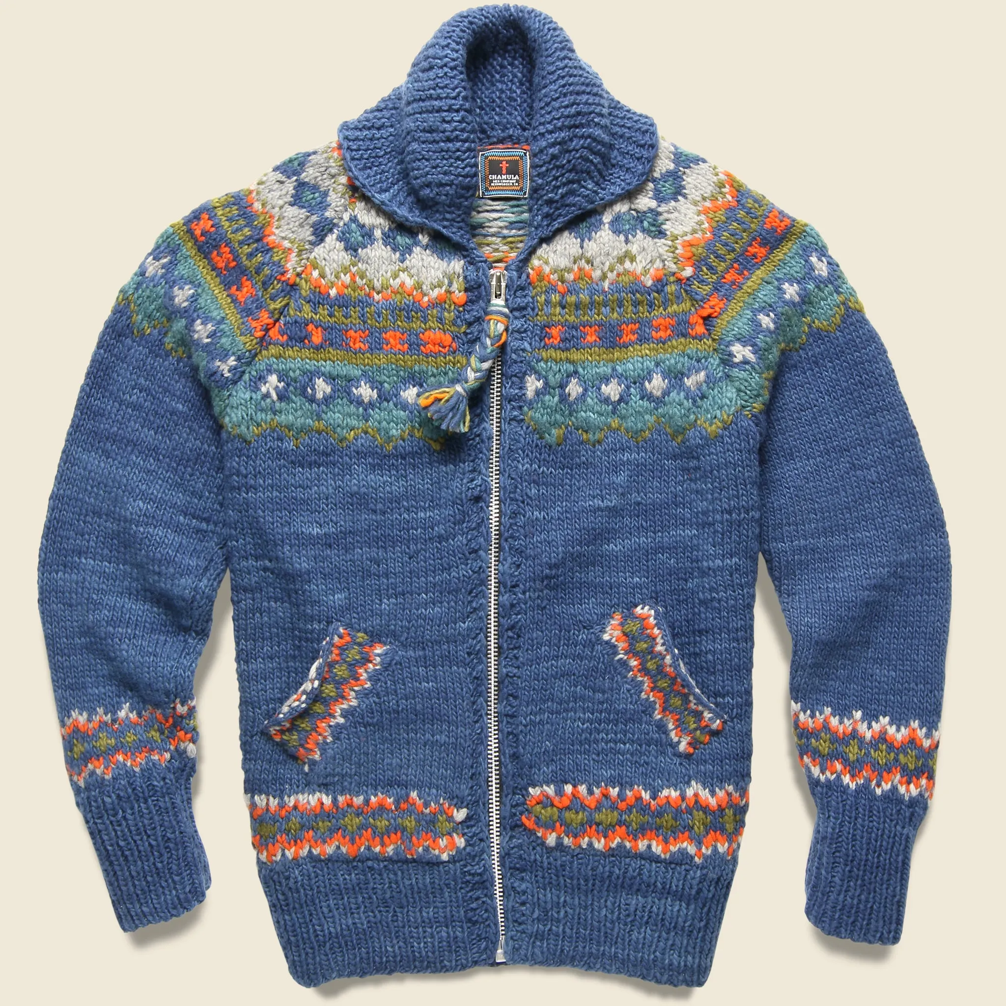 Fair Isle Zipper Cardigan - Dark Real Indigo #3