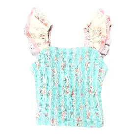 FBZ Aqua Floral Eyelet Smocked Top