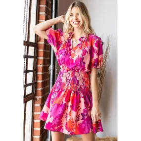 First Love Floral Short Sleeve Smocked Mini Dress