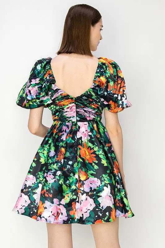 Floral Puff Mini Dress