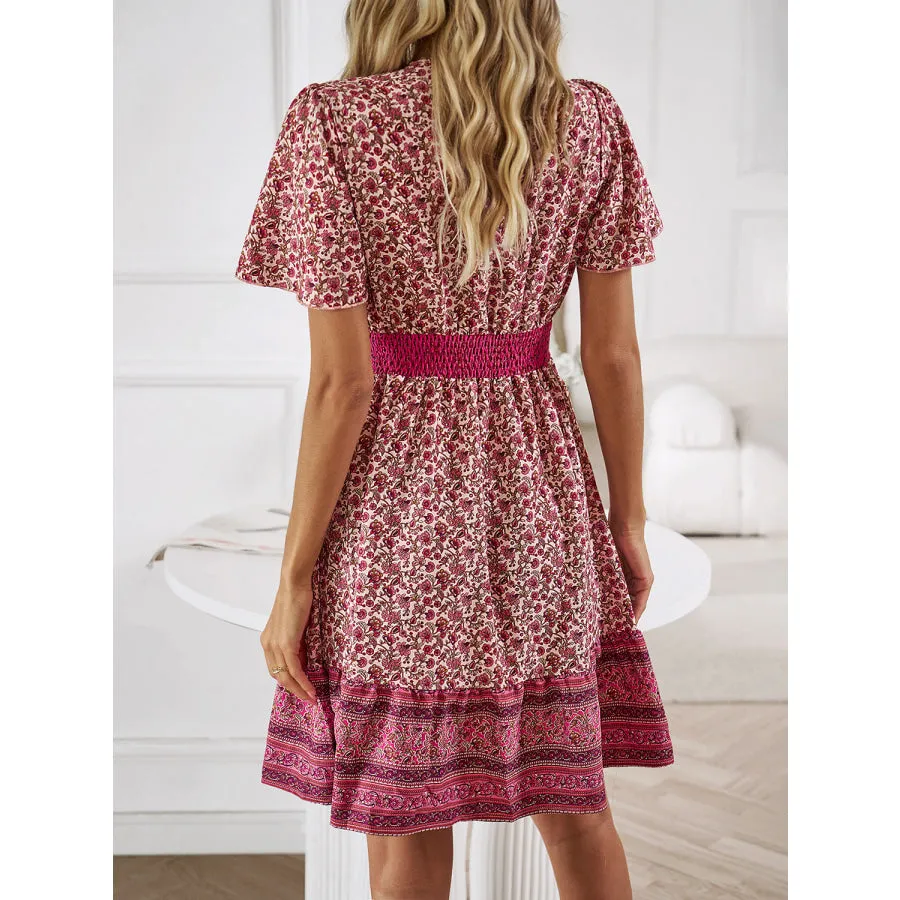 Floral Smocked Waist Short Sleeve Mini Dress