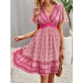 Floral Smocked Waist Short Sleeve Mini Dress