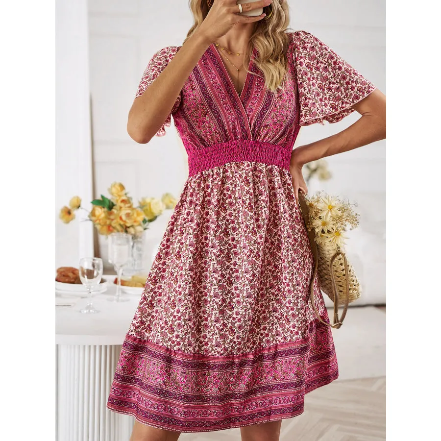 Floral Smocked Waist Short Sleeve Mini Dress