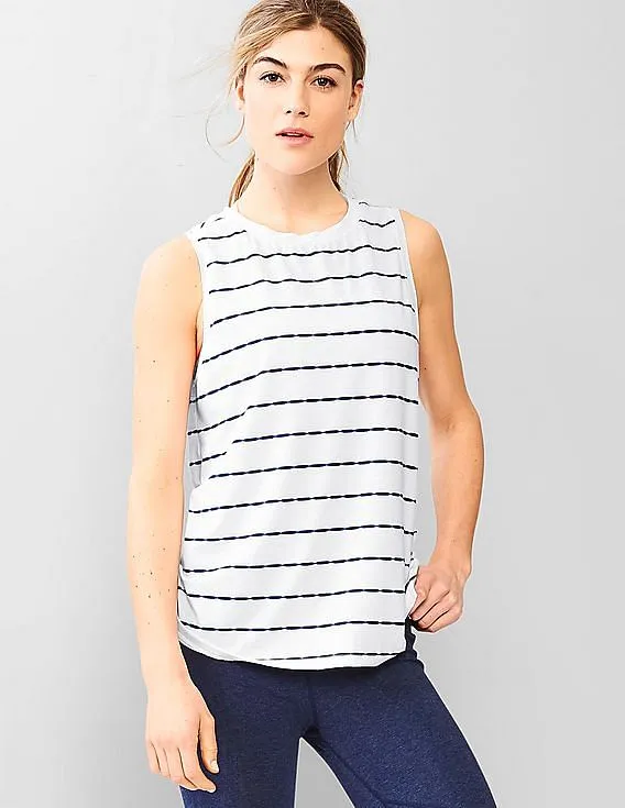 GAP Women White Women Breathe Stripe Tank Top