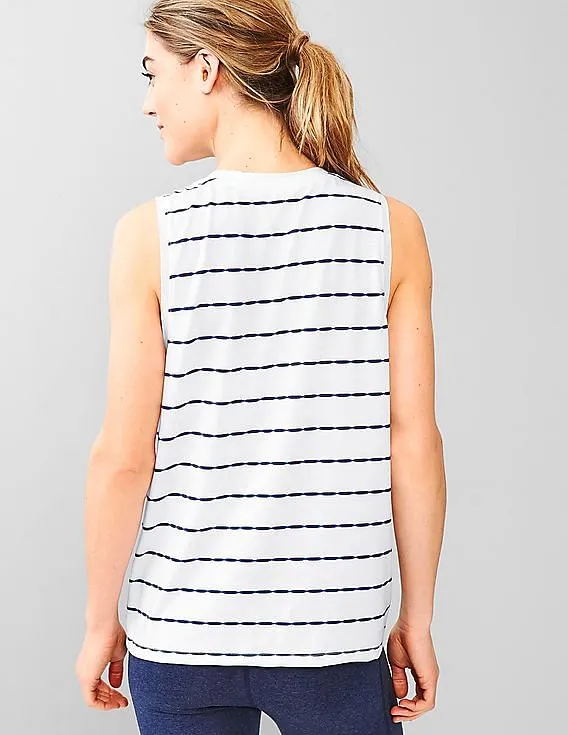 GAP Women White Women Breathe Stripe Tank Top