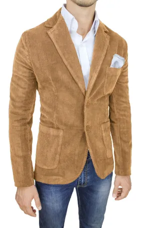 Giacca uomo invernale in velluto beige cammello blazer cappotto casual elegante