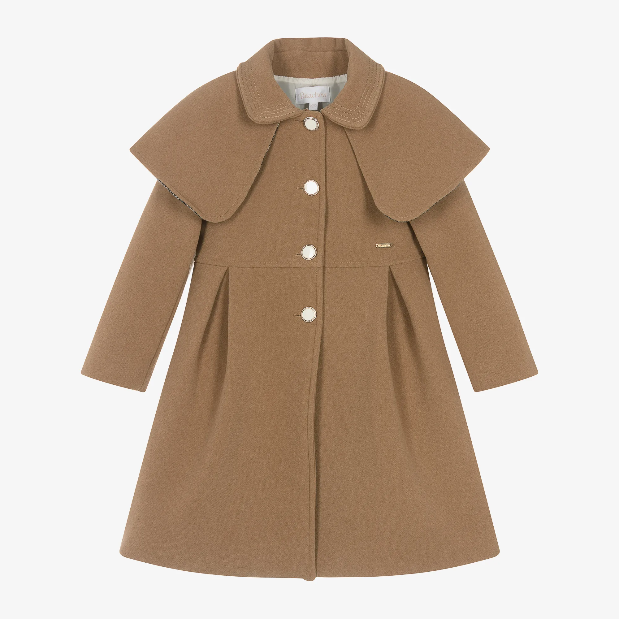 Girls Beige Shawl Collar Coat